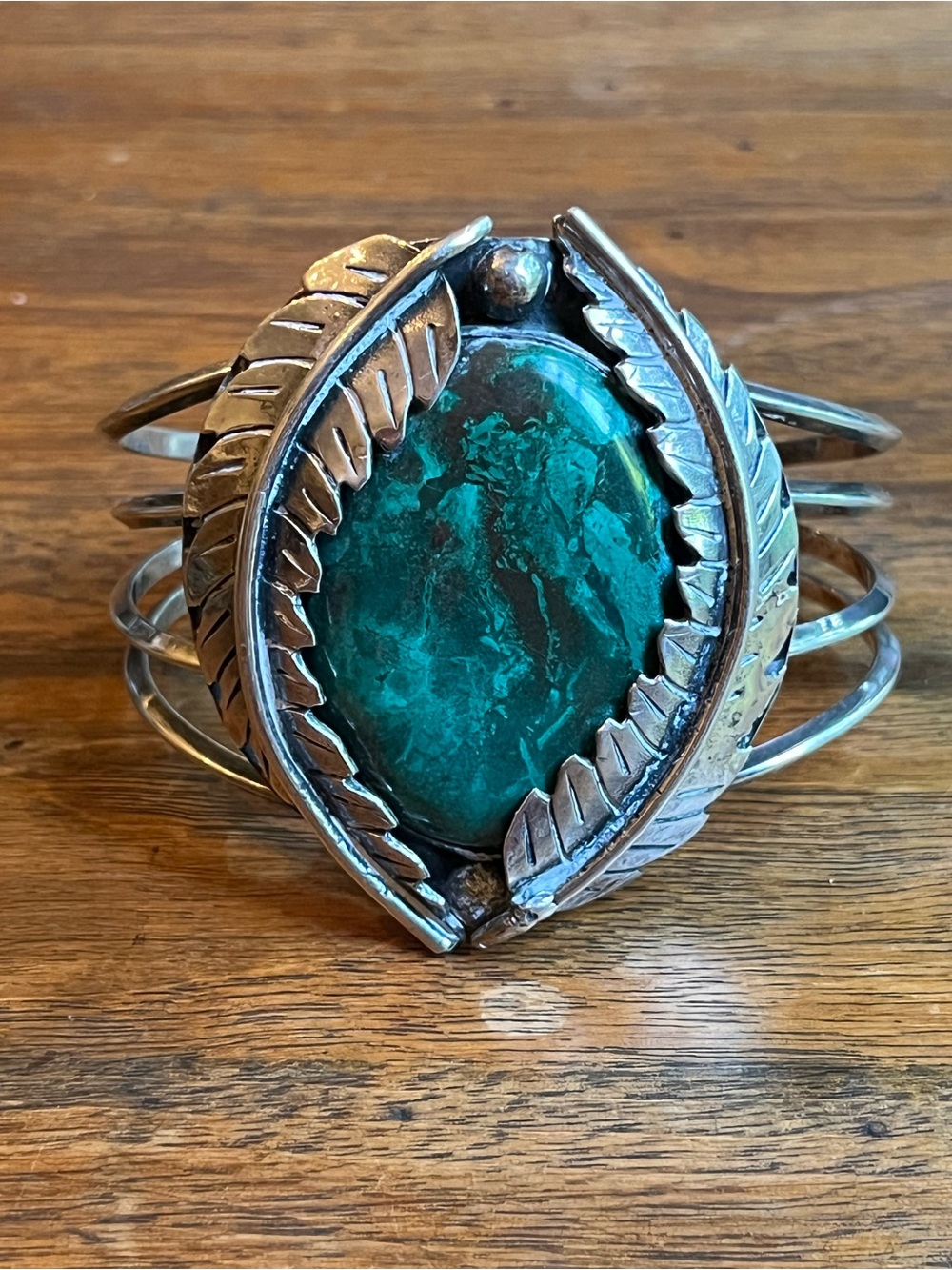 Native American Sterling Silver Green Turquoise Cuff Bracelet
